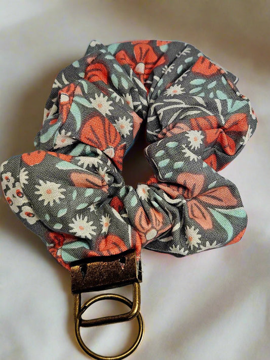 Grey floral wristlet